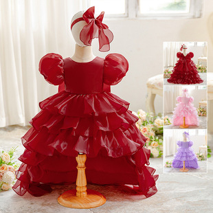 Cross-Border Girls' Dress Swallowtail Cake Tutu Dress Flower Girl Little Girl Wedding Dress Tail Birthday Party Dress Princess Dress