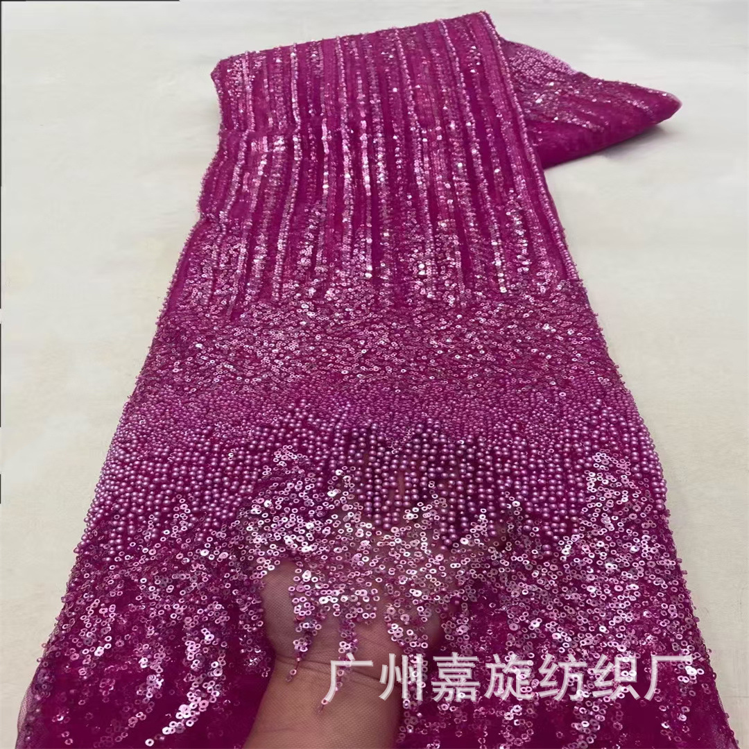 Inventario de alta fijación bordada gradiente burbuja de cuentas de seda seda seda vestido de boda ropa de teatro de alta industria de la tela de tubo de cuentas encaje