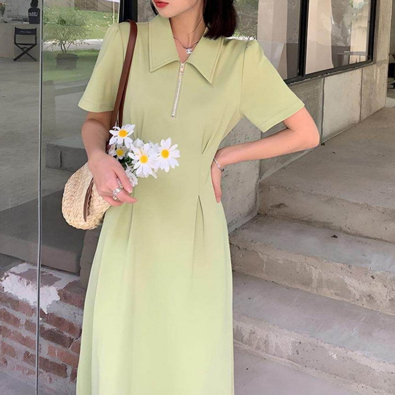 Plus-Size Women's Summer 2026 New Mid-Length Waist-Cinching Fashionable College-Style Polo Collar Dress with Short Sleeves Plus-Size Women's Summer 2026 New Mid-Length Waist-Cinching Fashionable College-Style Polo Collar Dress with Short Sleeves