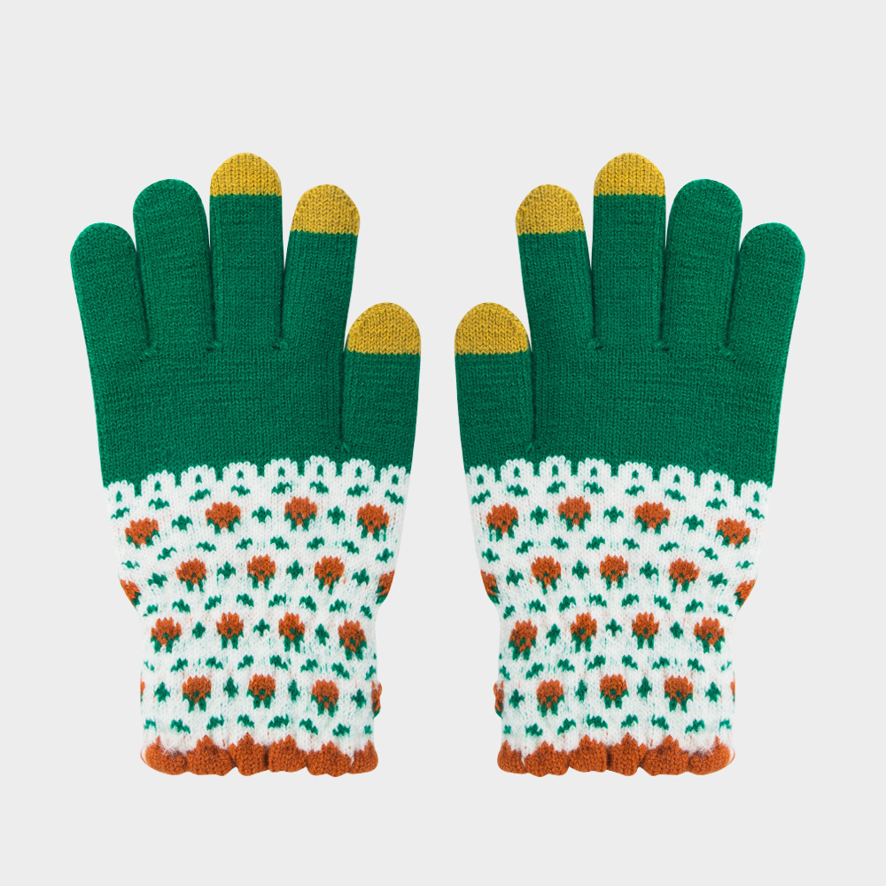 60g Weight Cotton Material Solid Color Pattern Unisex Gender Grey, Pink, Green, Yellow Color One Size Size Gloves Female Winter Fleece-lined Warm-keeping And Cold-proof Touch Screen Gloves Cute Fashion Net Red Wind Student Five Finger Riding Gloves 6