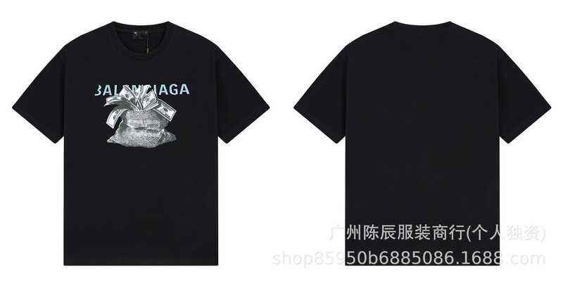 跨境高品质奢潮印花字母logo短袖潮牌外贸B家圆领男女百搭宽松T恤|undefined