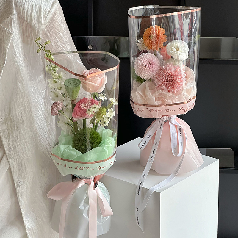 Qixi día de San Valentín flotante serie de flores de línea dorada papel de embalaje de flores hechas a mano DIY florista materiales de flores