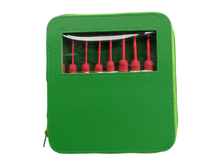 Nuevas herramientas de tejer traje de ganchillo de aluminio de silicona TPR crochet mango rojo recubierto de aluminio crochet conjunto completo de 9 pu bolsas