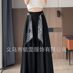 春夏季新款黑白双面花卉复古丝巾绑发领巾百搭多功能长条丝巾