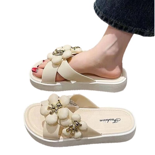 Slippers fashion summer outdoor beach flat sandals fairy style teddy bear thick-soled non-slip versatile sandals internet celebrity