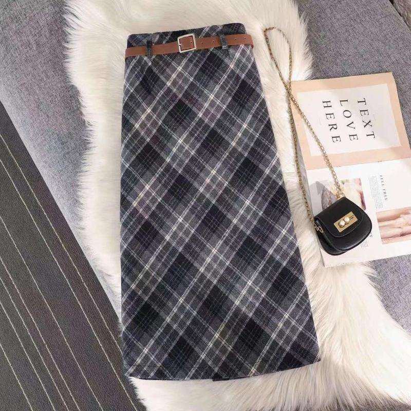 秋季新款胖mm女装毛呢半身裙女2025秋秋包臀格纹中长款a字裙其它|undefined