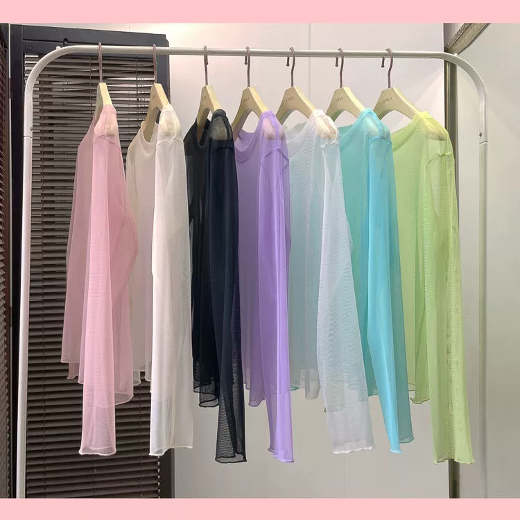 Женская футболка из ледяного шелка с длинными рукавами, новая летняя солнцезащитная одежда, сетчатая рубашка ярких цветов, тонкий многослойный внутренний топ