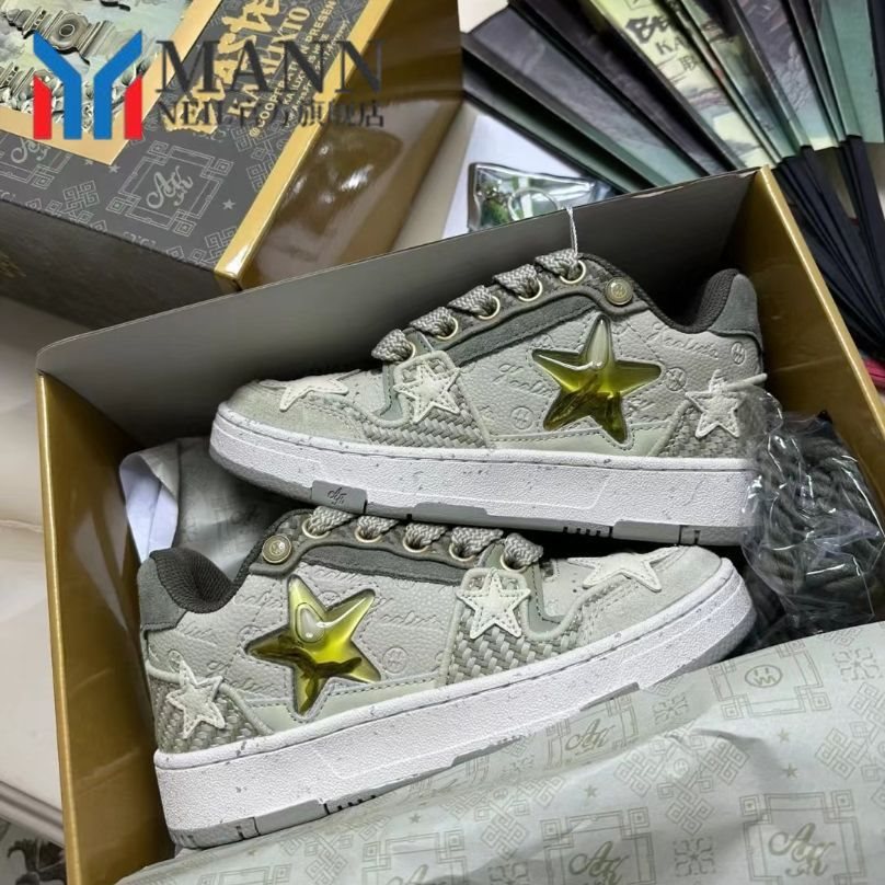 Nicho original Guochao West Lake Longjing Star zapatos bajos de altura zapatos de skate transpirables pareja zapatos casuales para mujeres