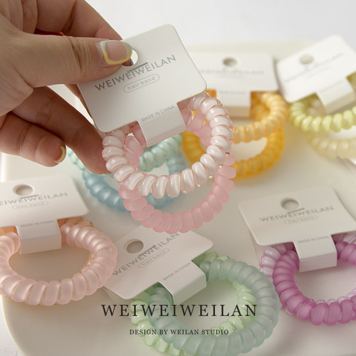 2 card-packed super sweet candy-colored transparent frosted phone cord hair ties, simple and traceless bracelets, elegant Korean hair accessories