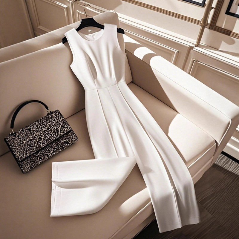 Cross-Border Amazon European and American New Sleeveless Vest Waist Slimming Jumpsuit Temperament Commuting Wide-Leg Pants