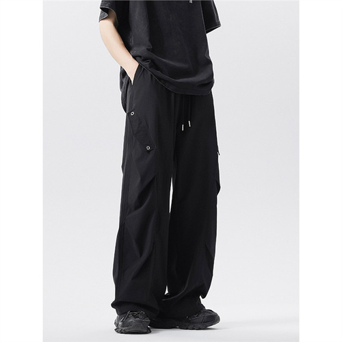 Pure Color Work Pants for Men Spring and Autumn American Street Fashion Brand Loose Straight Leg Parachute Casual Long Pants