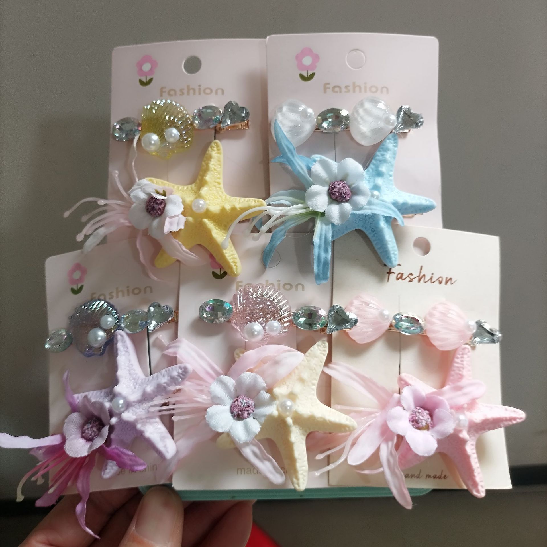 New Children's Fairy Starfish Flower Hairpin Little Girl Pearl Shell Hair Clip Girl Vacation Style Hairpin Wholesale