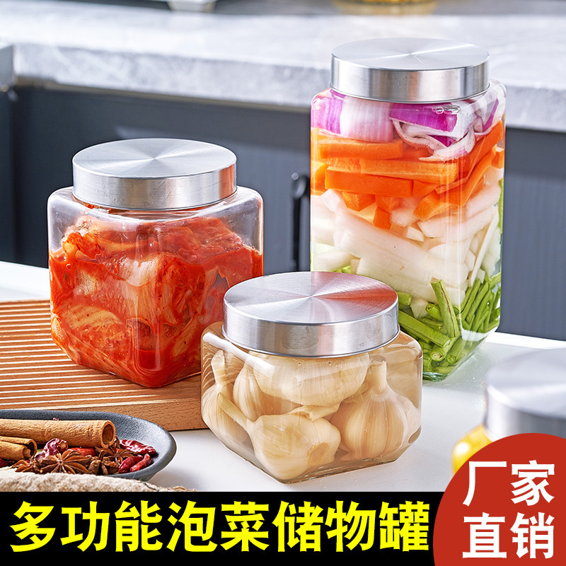 Tanque de vidrio sellado con tapa gruesa de gran capacidad Tarro de comida de cocina doméstica Tarro de kimchi Tarro de almacenamiento doméstico de cocina