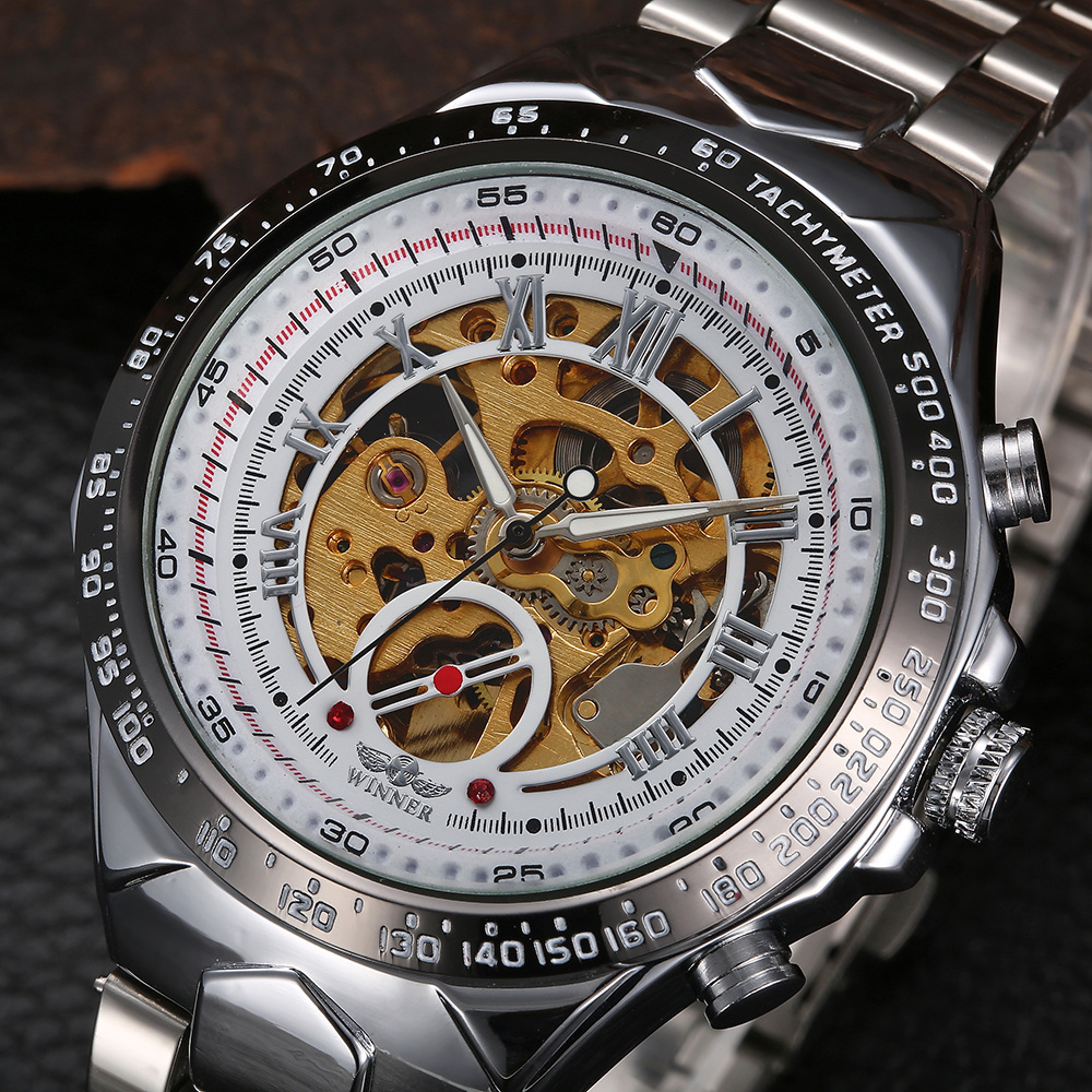 Automatic Mechanical Skeleton Watch For Men Stainless Steel_voghion.com