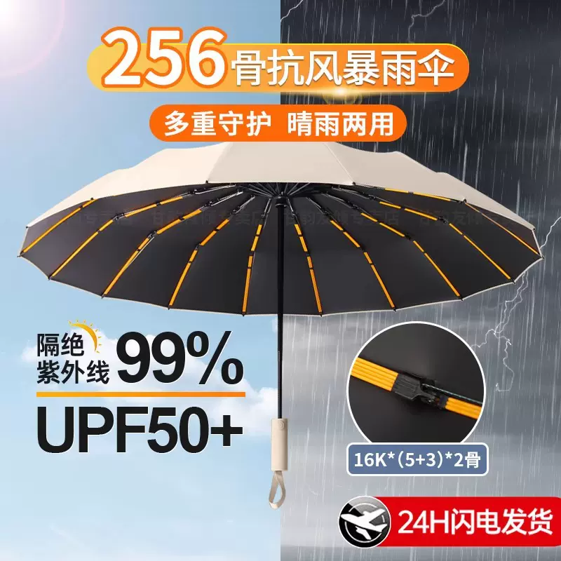 256骨全自动加厚抗风暴雨伞工厂批发现货超大款男士晴雨两用伞女