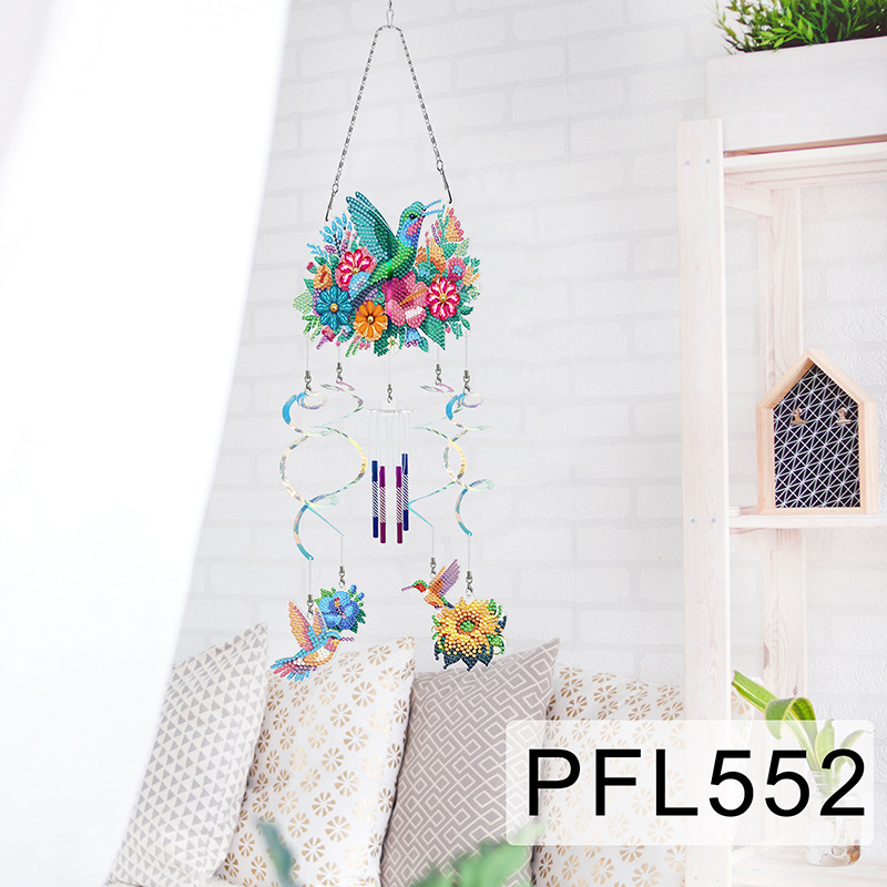 Fábrica directa pintura de diamantes alrededor de flores y pájaros dibujos animados colgando placa decorativa campana de viento transfronteriza atrapadora de sueños decoración interior de pintura de diamantes