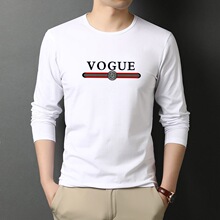 厂家直销长袖男士春季薄款时尚印花圆领体恤男秋季百搭修身打底衫