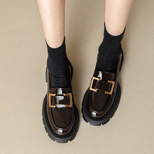 厚底乐福鞋女2023春新款时尚黑色小皮鞋复古英伦风一脚蹬粗跟单鞋
