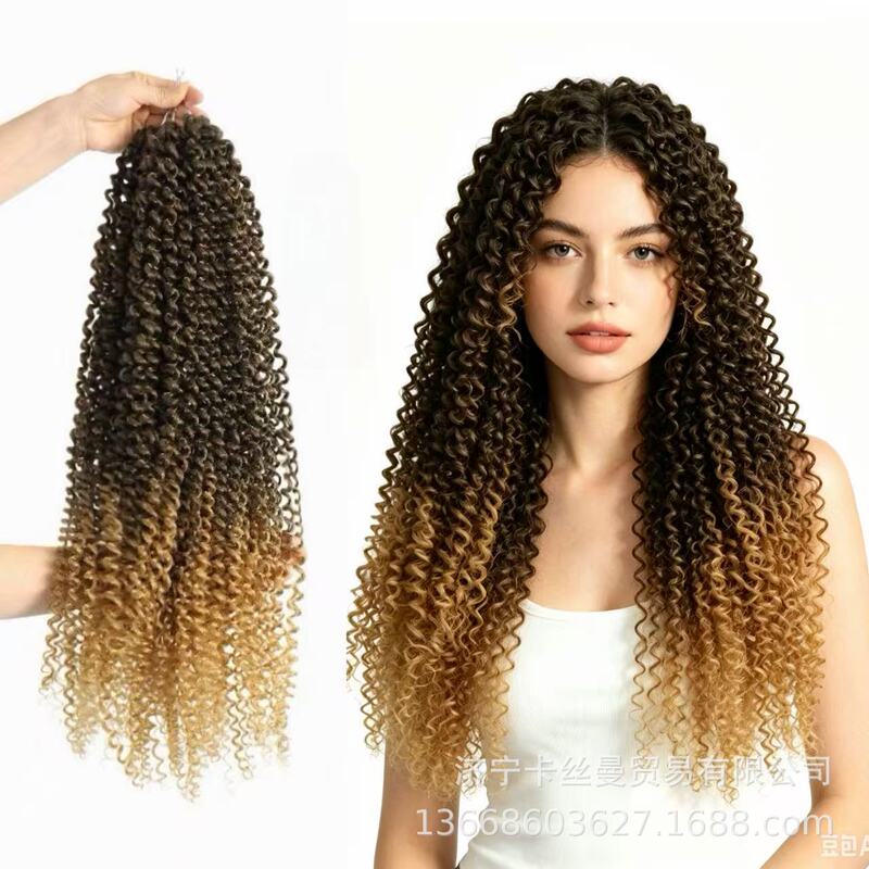 Foreign Trade Cross-Border Synthetic Fiber Wigs, European and American African Spring Small Curly Long Hair 22' Crochet Wigs, Source Factory