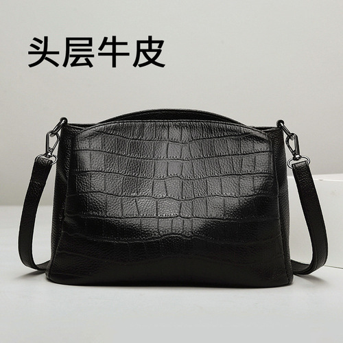 Source factory genuine leather bag for women 2024 new crocodile pattern multi-layer large capacity fashionable cowhide shoulder crossbody bag
