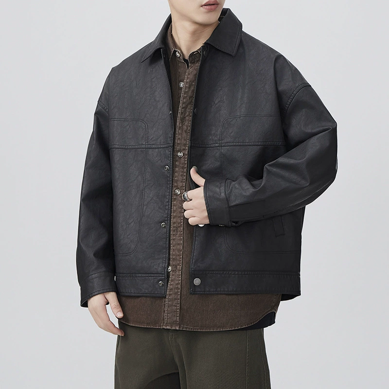 Мягкая кожаная куртка с лацканами, японская ретро-весенне-осенняя новая мужская ностальгическая куртка из искусственной кожи, стильное модное мужское свободное универсальное пальто