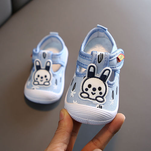 Spring and Summer 0-1-2 Years Old Girls' Square Mouth Learning Shoes Cries Baby Shoes Soft Sole Shoes Fabric Sandals Princess Shoes