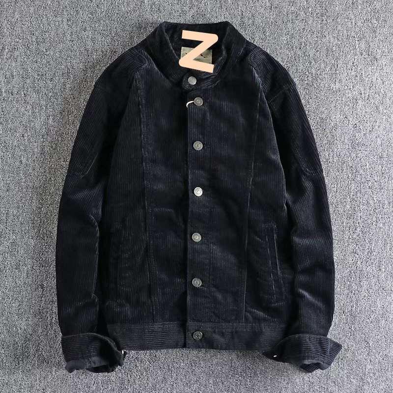 Autumn and Winter Corduroy Jacket Long-Sleeved American Half-Collar Men's Trendy Casual Shirt Solid Color Striped Jacket for Men