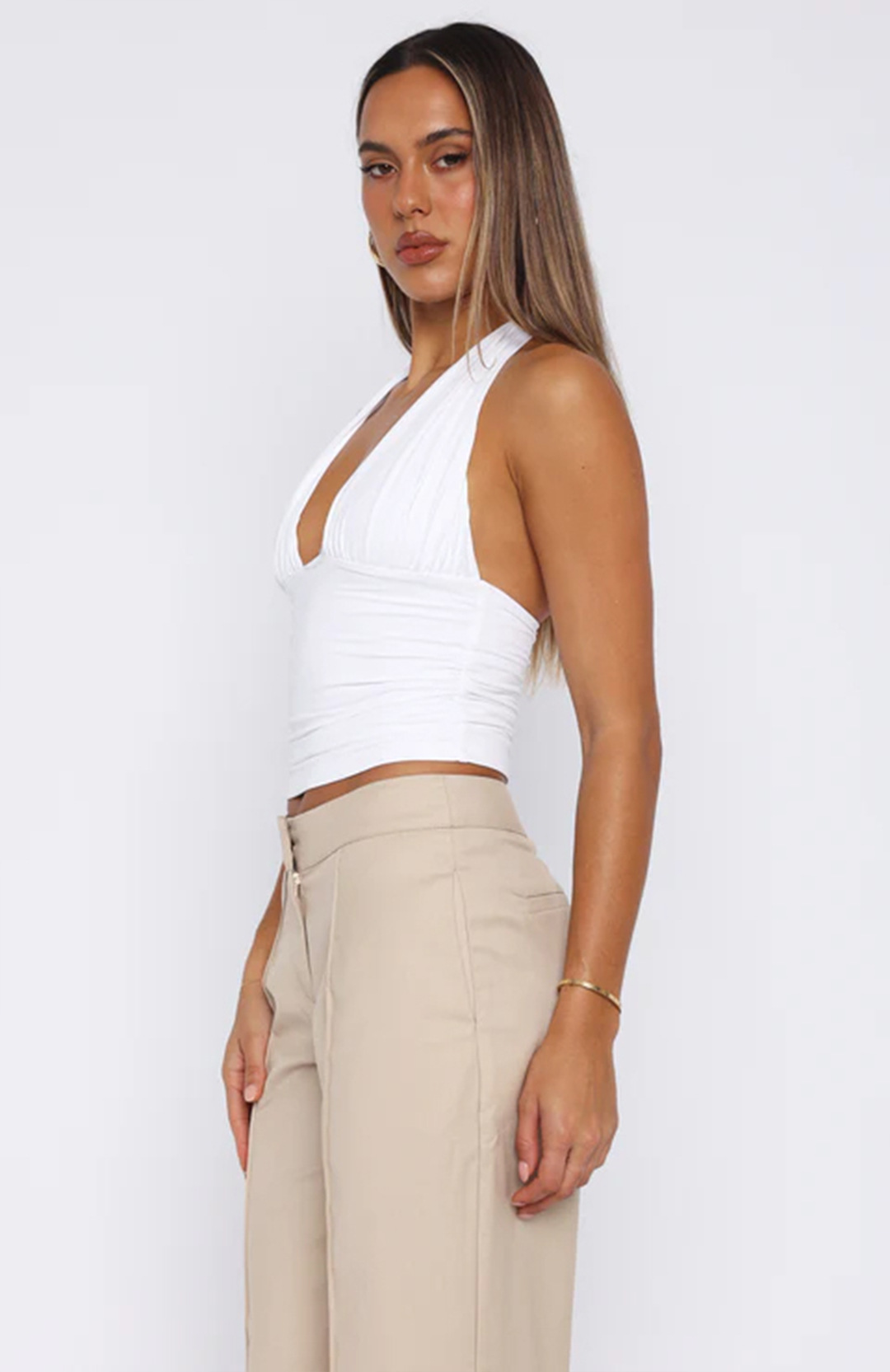 Women's Slim Fit Solid Color Top Style Summer New Hot Girl Inner Wear Tie Pleated_ecoleips.com