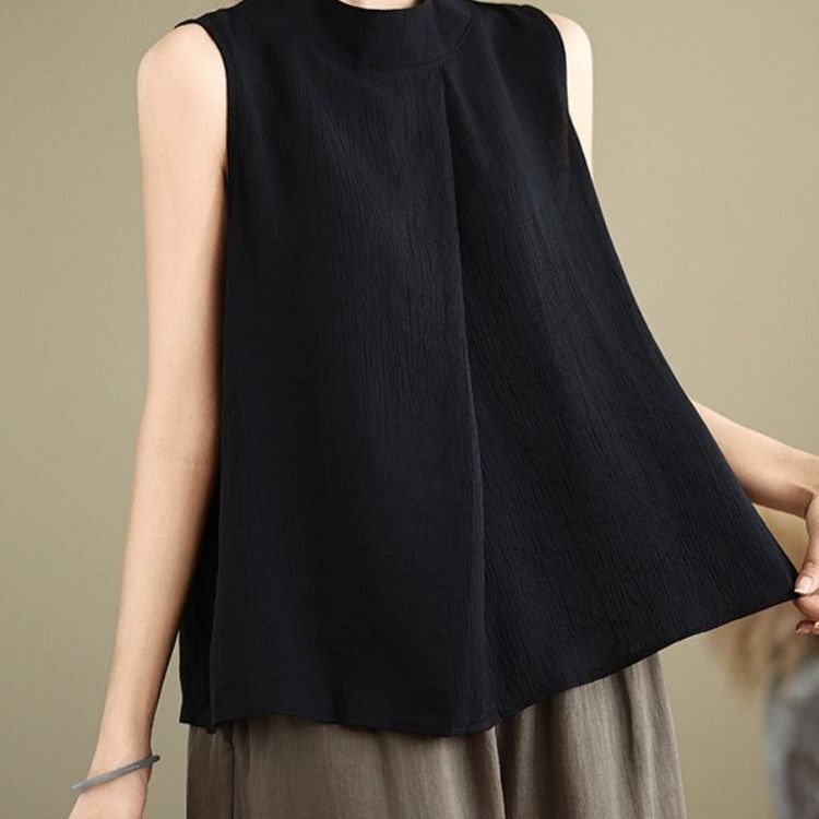 Plus Size Textured Half Turtleneck Sleeveless T-Shirt for Women 2025 Summer New Loose Slimming Look Style Outer Vest for Women