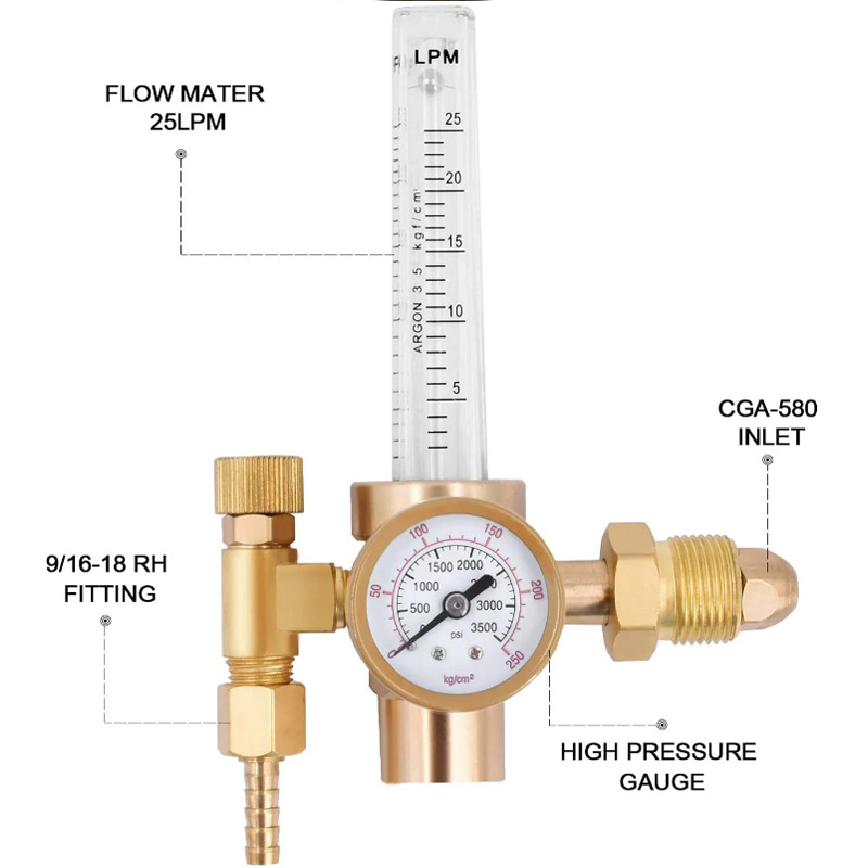 Flowmeter Argon Co2 Gas Regulator Tig Mig Welding CGA580氩气