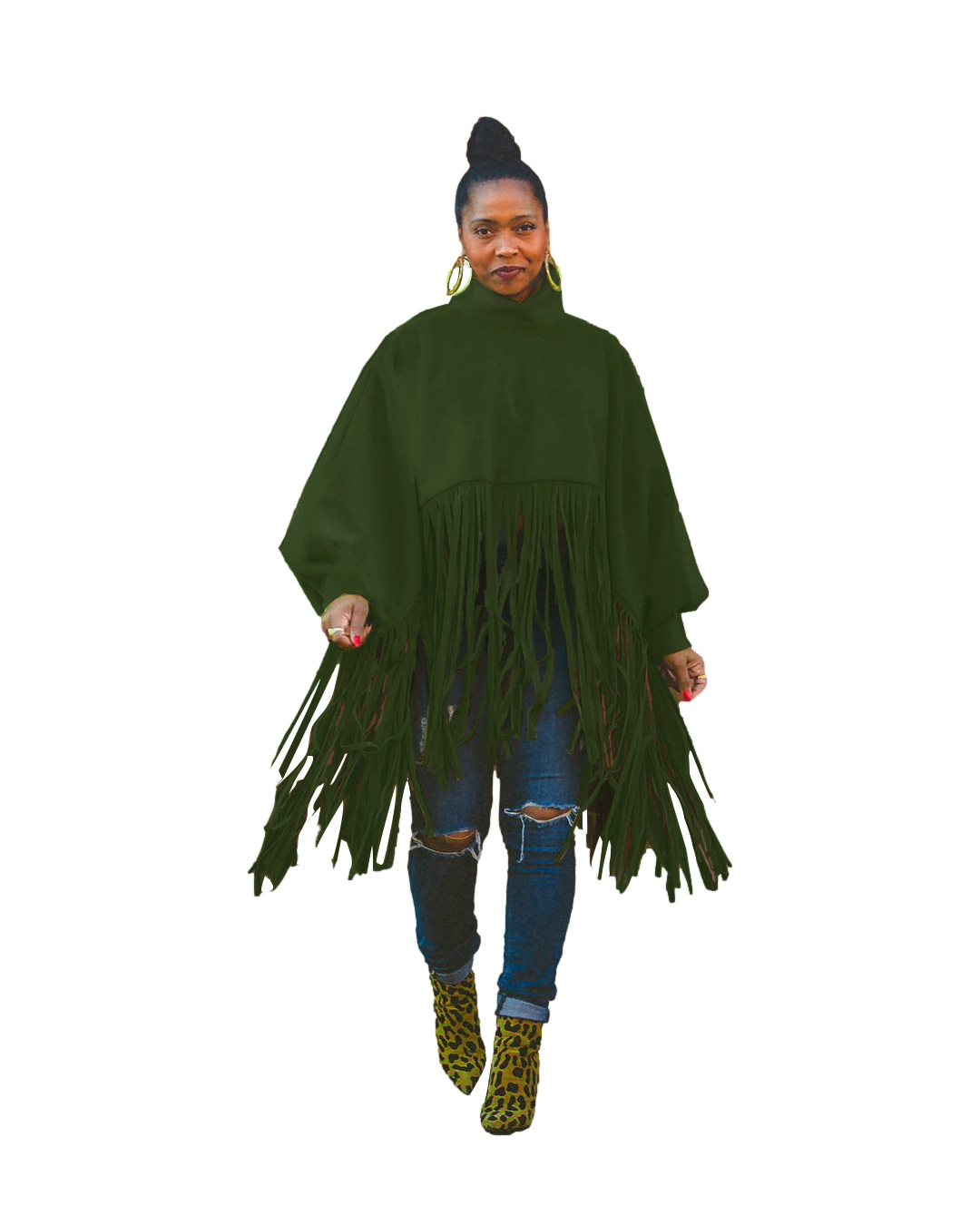 Women's fashion solid color long sleeve fringe top_voghion.com
