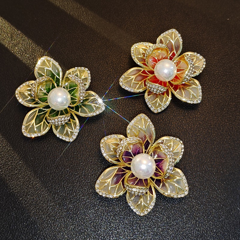 Retro Painted Flower Brooch Corsage Antique Enamel Peony Brooch Women's Niche Suit Lapel Clothing Accessories