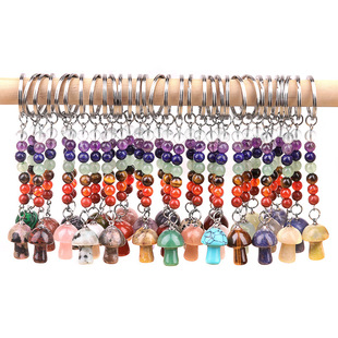 1469-Key Pendant Natural Crystal Colorful Stone 2cm Mushroom Keychain Bag Accessories Gifts Wholesale