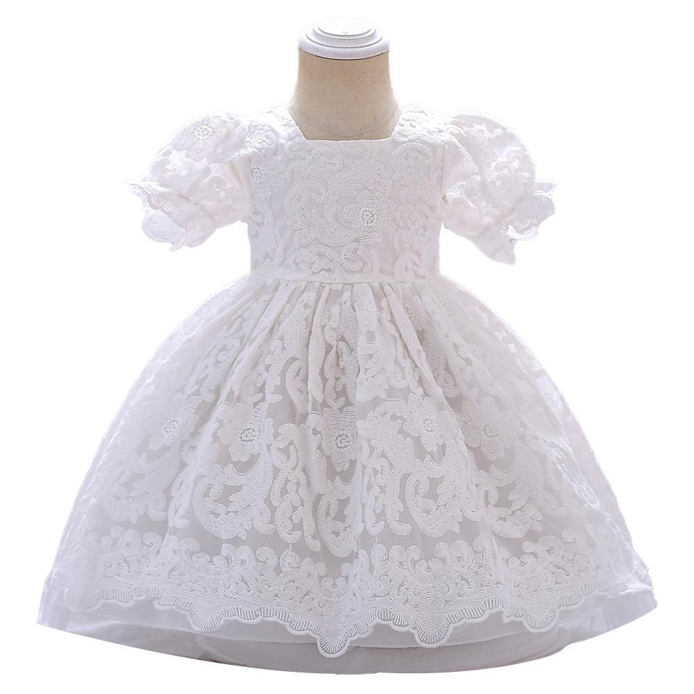 Vestido de un año vestido de niña de encaje de manga de soplo vestido de gasa mullida bebé de la boda vestido de niña de flores vestido de princesa