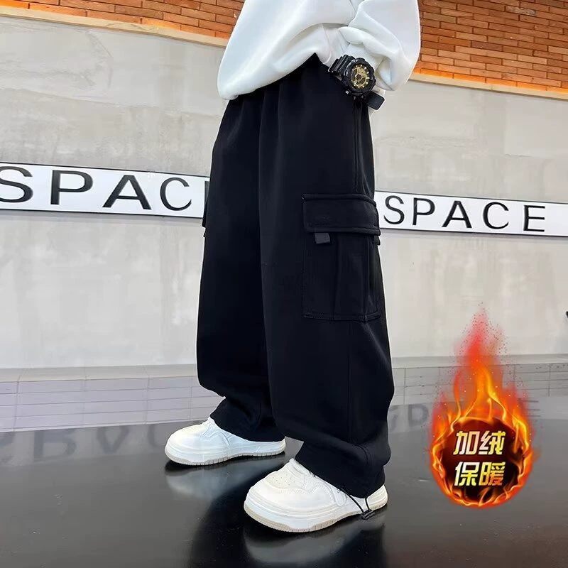 Брюки для мальчиков осень-зима 2024 новая детская одежда осень спортивная одежда мальчик осень-зима бархат утолщение прилив