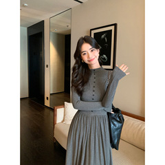 赫本风高领设计感连衣裙子女2025新款初秋季气质收腰显瘦A字长裙