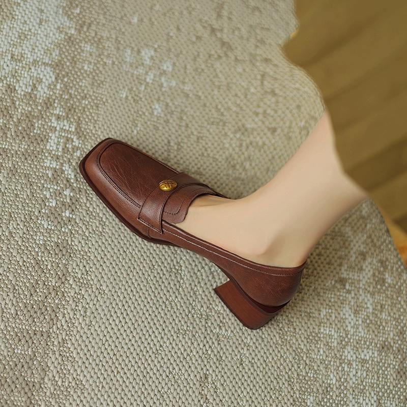 Женская обувь из натуральной кожи в стиле ретро с квадратным носком, маленькие кожаные туфли в британском стиле, женские удобные лоферы без шнуровки с мягкой подошвой для женщин