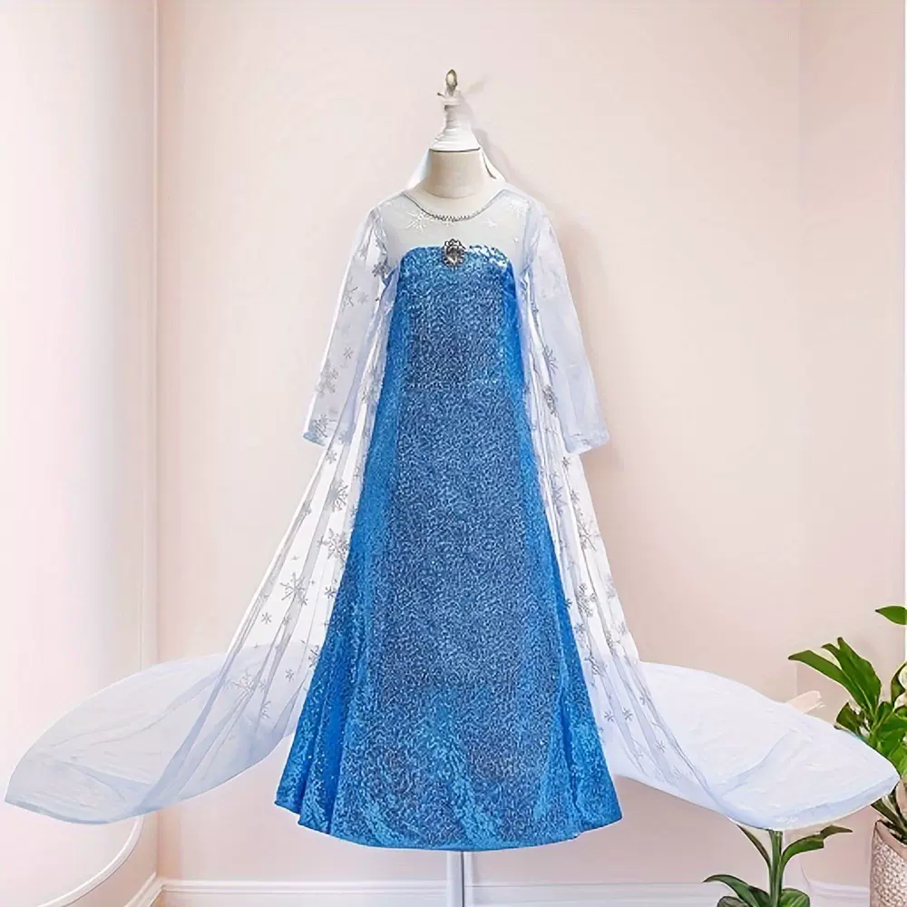 女童春秋冰雪皇后公主裙珠片雪花披风艾莎连衣裙万圣节节日表演服