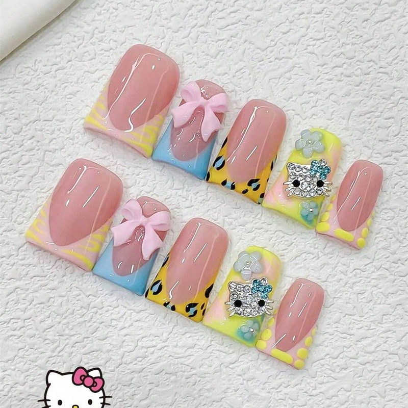 Cross-Border Style Duckbill Nail Tips, High-End Fashion Three-Dimensional Light Blue Classic French Short Style Handmade Wearable Nail Tips Cross-Border Style Duckbill Nail Tips, High-End Fashion Three-Dimensional Light Blue Classic French Short Style Handmade Wearable Nail Tips