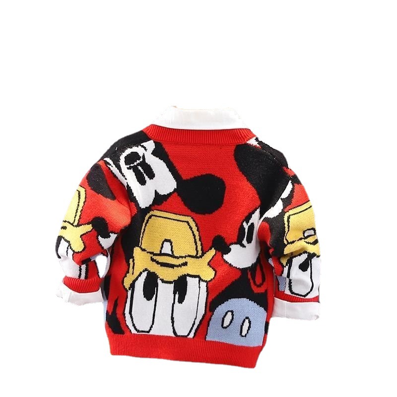 Baby knitted coat children's spring and autumn new boys and girls Korean cartoon thread clothes middle and young children's foreign style sweater cardigan