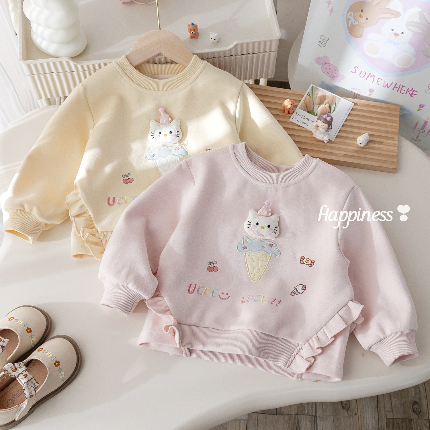 Children's Clothing Girls' Spring New Cute Tops Baby Korean Style Cartoon Embroidered Sweatshirts Kidsren's Spring & Fall Casual Clothes