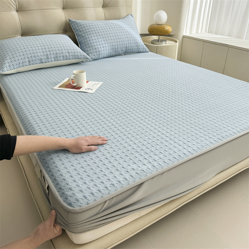 Sombrilla de cama de seda de hielo antibacteriana de verano, cubierta de cama fresca de una sola pieza, cubierta protectora de colchón todo incluido, juego de tres piezas 2