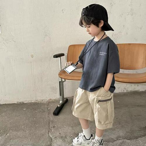 Boys' Summer Casual Trendy Korean Style Short Sleeve Loose Cotton Children Stylish Cool Hipster Bubble Print Printed T-shirt