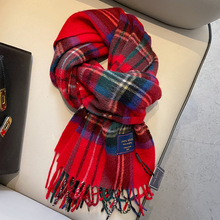 澳洲红色英伦格子100%羊毛围巾男女百搭格纹冬季保暖围脖生日礼物