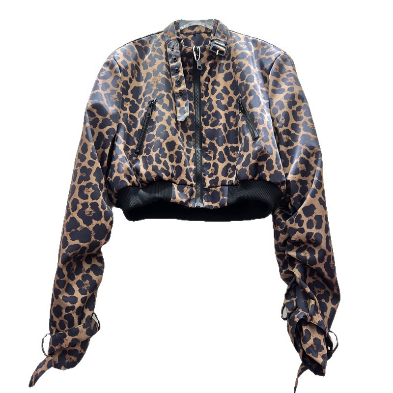 Chaqueta Rompevientos con Estampado de Leopardo y Cierre de Cremallera