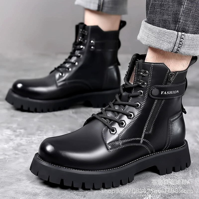 Сапоги Martin мужские сапоги с толстой подошной зимой плюс бархат теплая хлопчатобумажная обувь высокая улица мужские сапоги британский стиль сапоги мужские сапоги