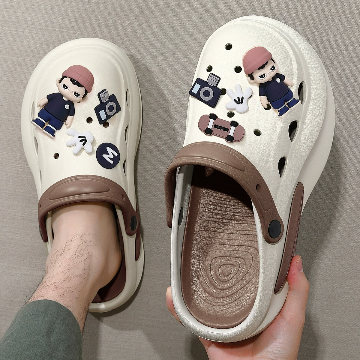 Мужские летние пляжные сандалии Croc, нескользящие, антибактериальные, на толстой подошве, спортивные, из ЭВА, для вождения.