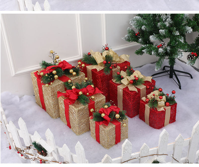 Conjunto Premium de Cestas de Presente de Natal - Cestas de Presente Elegantes em Tecido com Folhas de Pinheiro Douradas, Perfeitas para Decoração de Árvore e Exibição de Natal (Conjunto de 3 Peças)_voghion.com