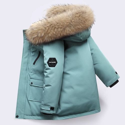 Winter New Boys' Cotton Jacket Korean Version Medium and Large Children Thick Down and Cotton Plush Hooded Parka Cotton Coat Outerwear