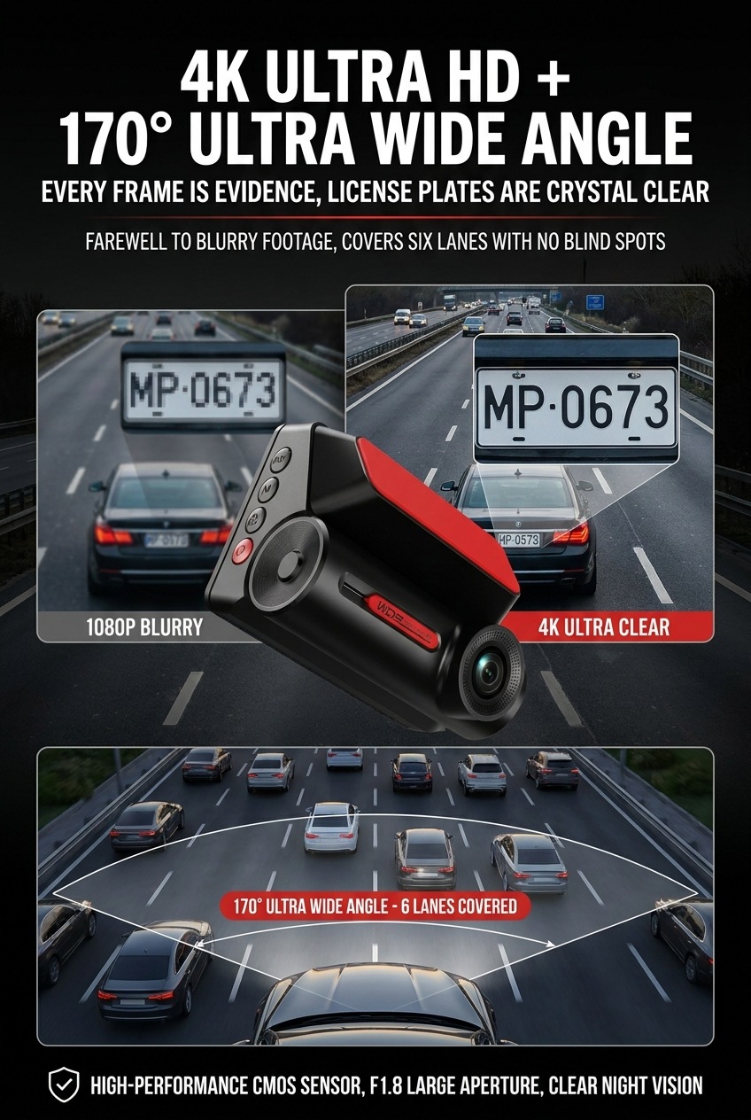 New Model of Car Dash Cam with 4K High-Definition Night Vision, Wifi Mobile Phone Connectivity, Dual Recording Front and Rear, and 24-Hour Monitoring